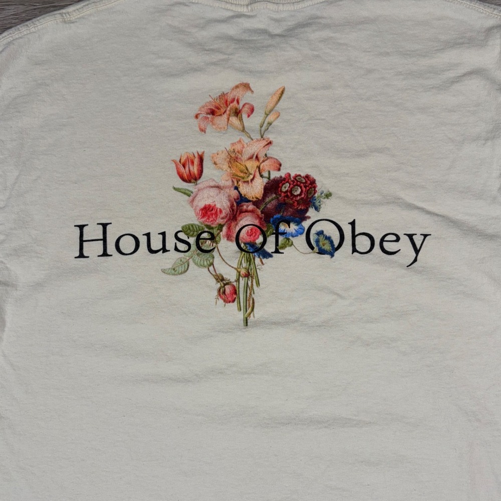 Cream House of Obey Floral Graphic Tee Men's Large - Picture 4 of 8